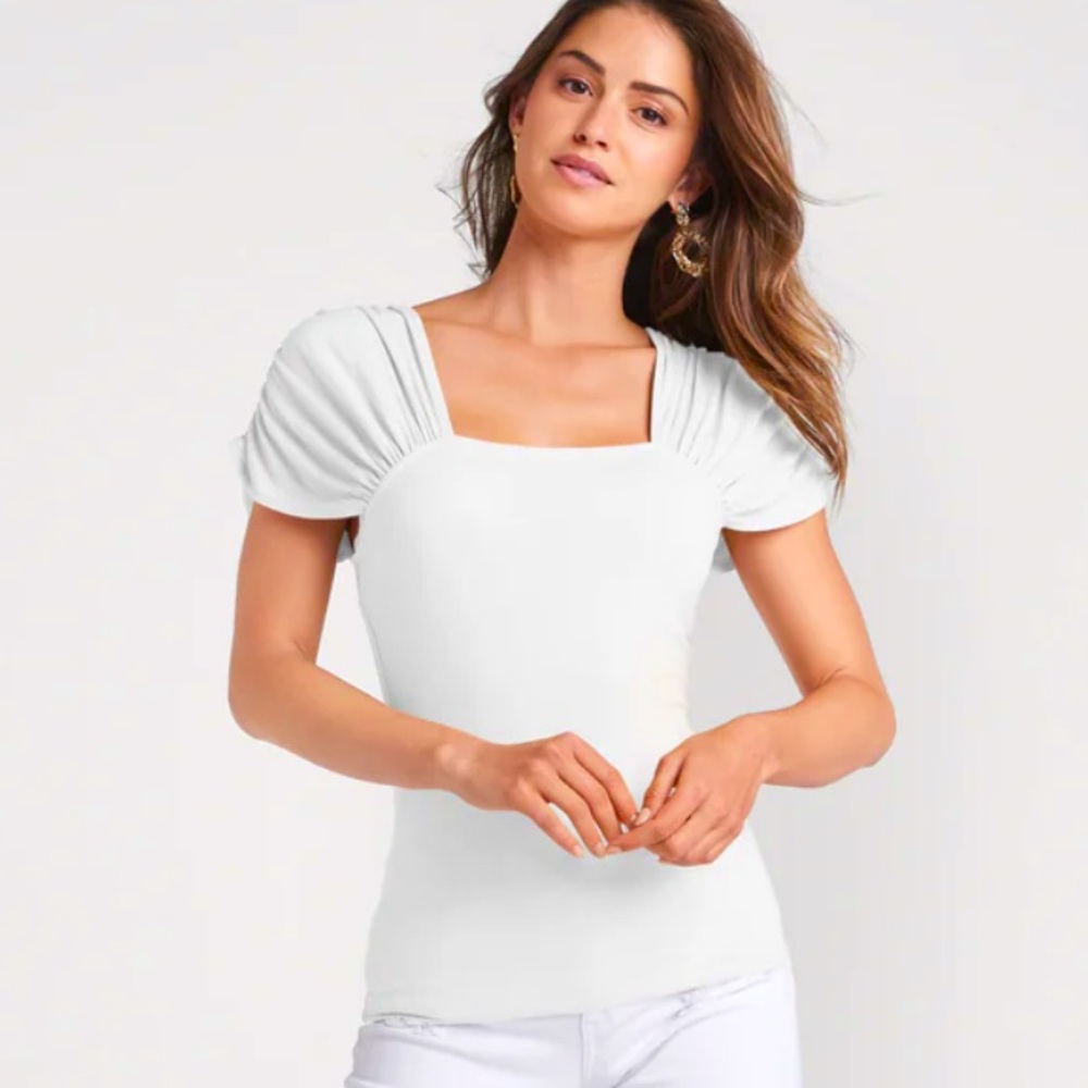 VENUS White Ruched Sleeve Top NEW 🏷️